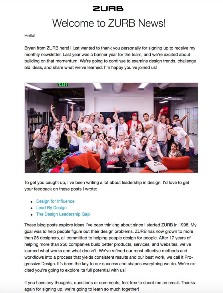 Zurb welcome email 