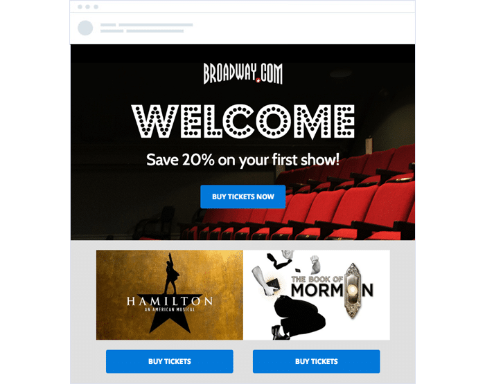 Broadwaydotcom Automated Welcome email