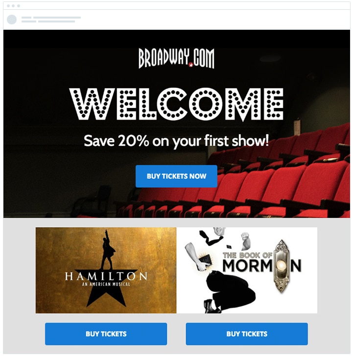 automated welcome email from company broadway