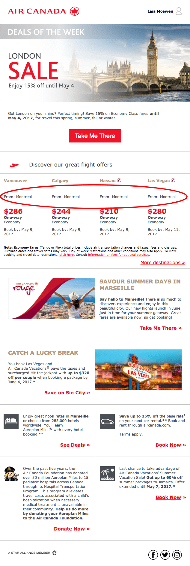 Air Canada – Relevant Offer Emails