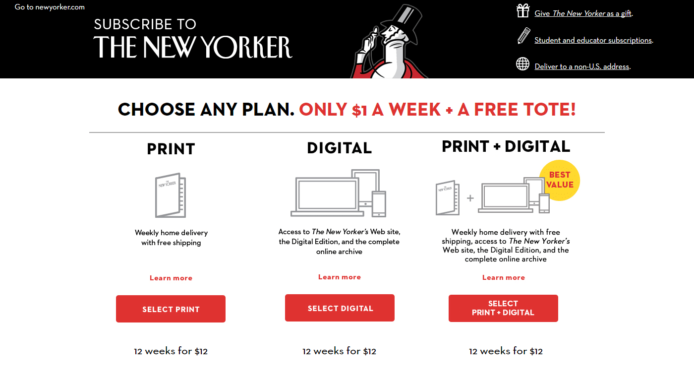 The New Yorker - Subscription Landing Page