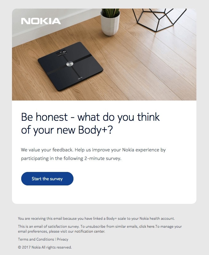 Nokia does an exceptional job here by asking their customers to share feedback in order to help improve the overall customer experience.