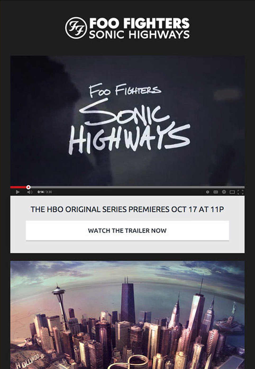 Foo Fighters is an American rock band with a thriving following. When they wanted to get the word out about their new album and HBO special, ‘Sonic Highways’, they turned to video email marketing.