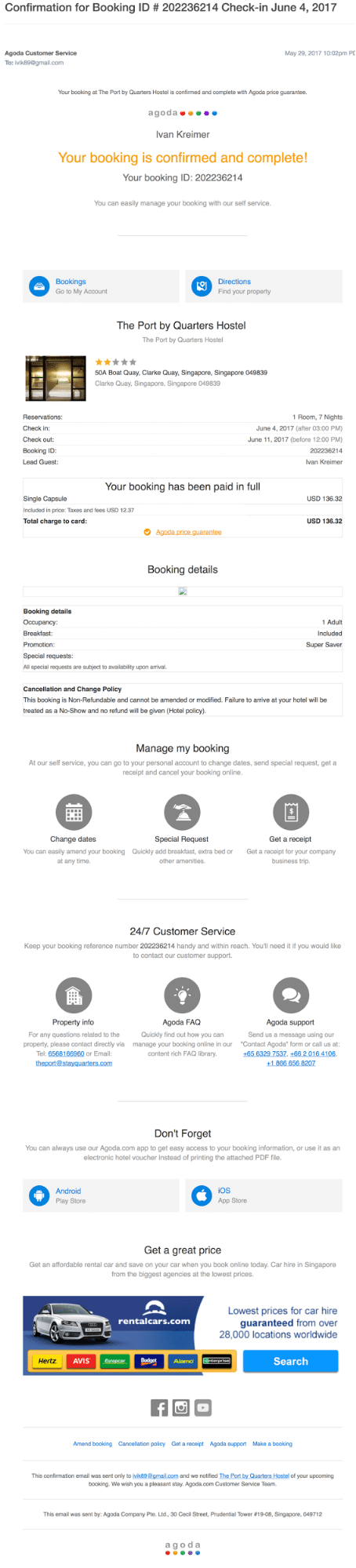 Agoda – Booking Confirmation Email 