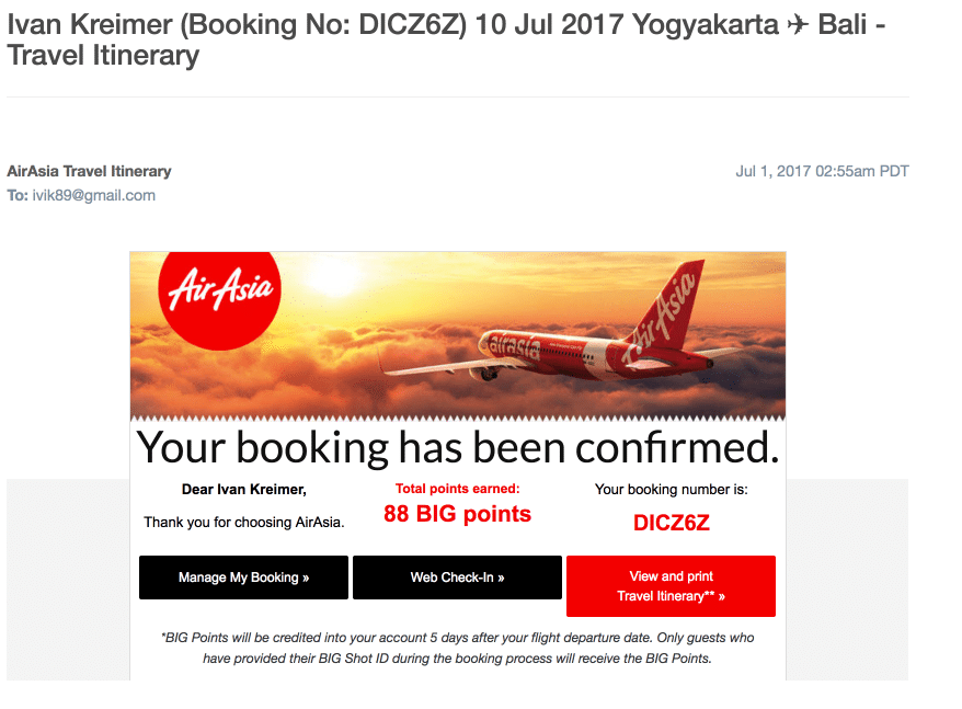  AirAsia – Booking Confirmation Email