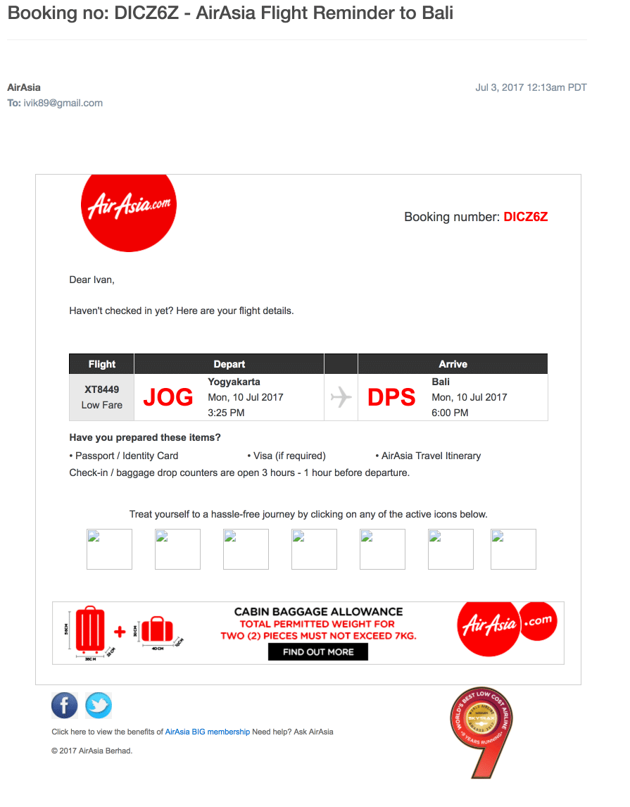  AirAsia – Flight Details Email