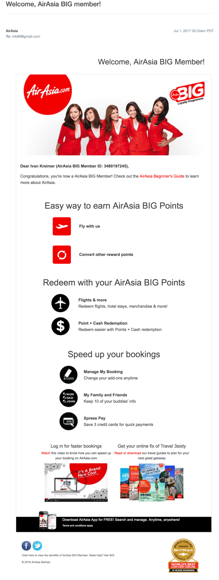 AirAsia – Welcome Email