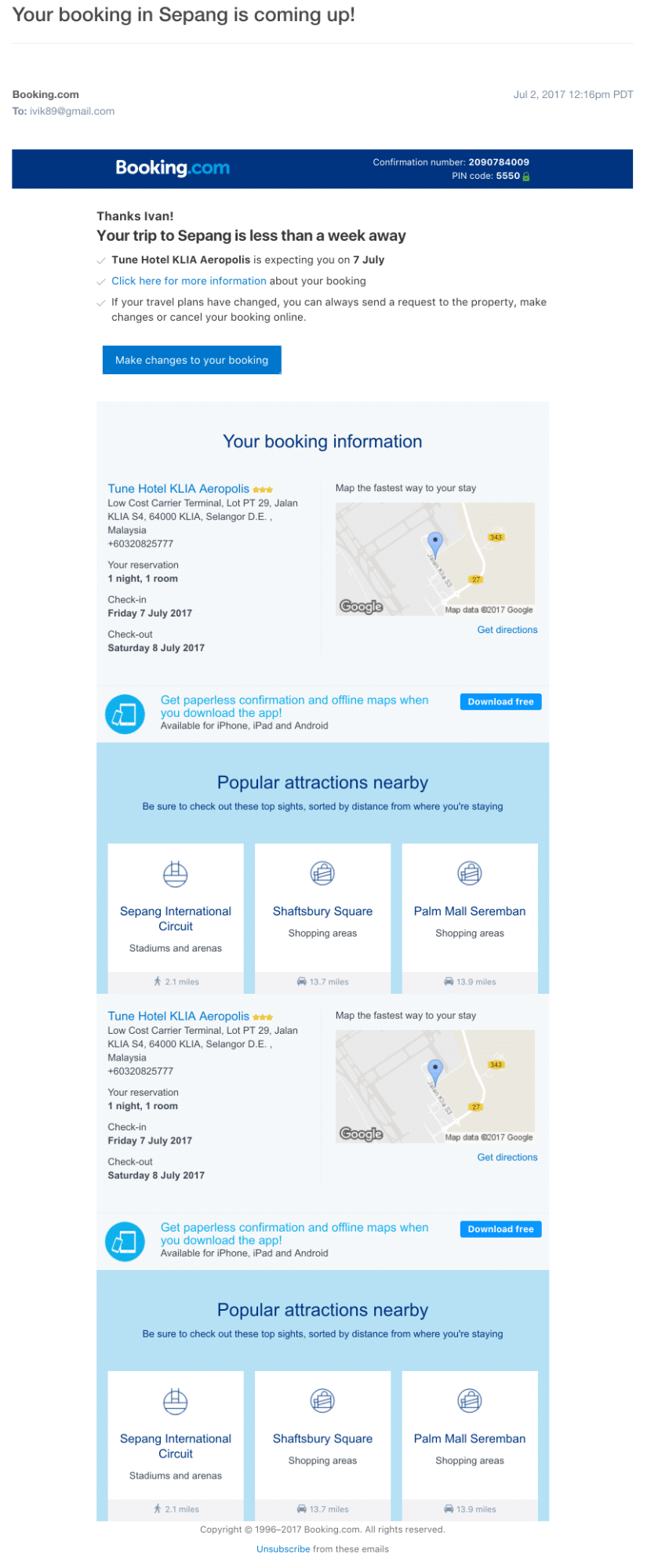 Booking.com – Email Campaign – Booking Details