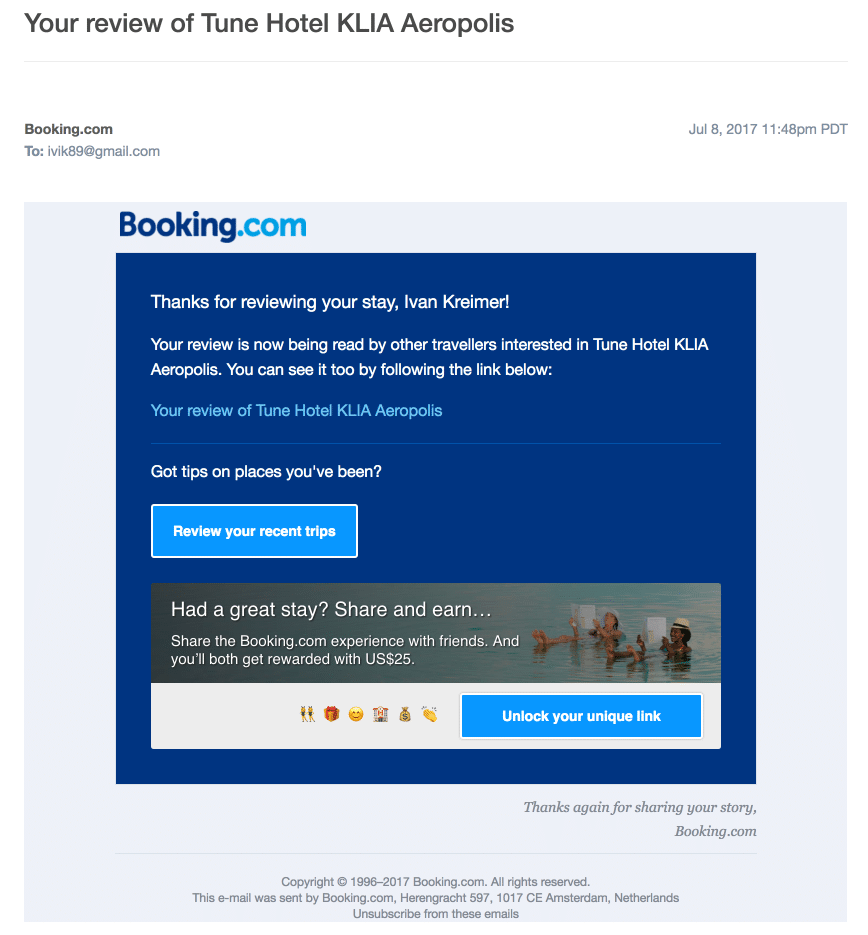 Booking.com – Thank You Email