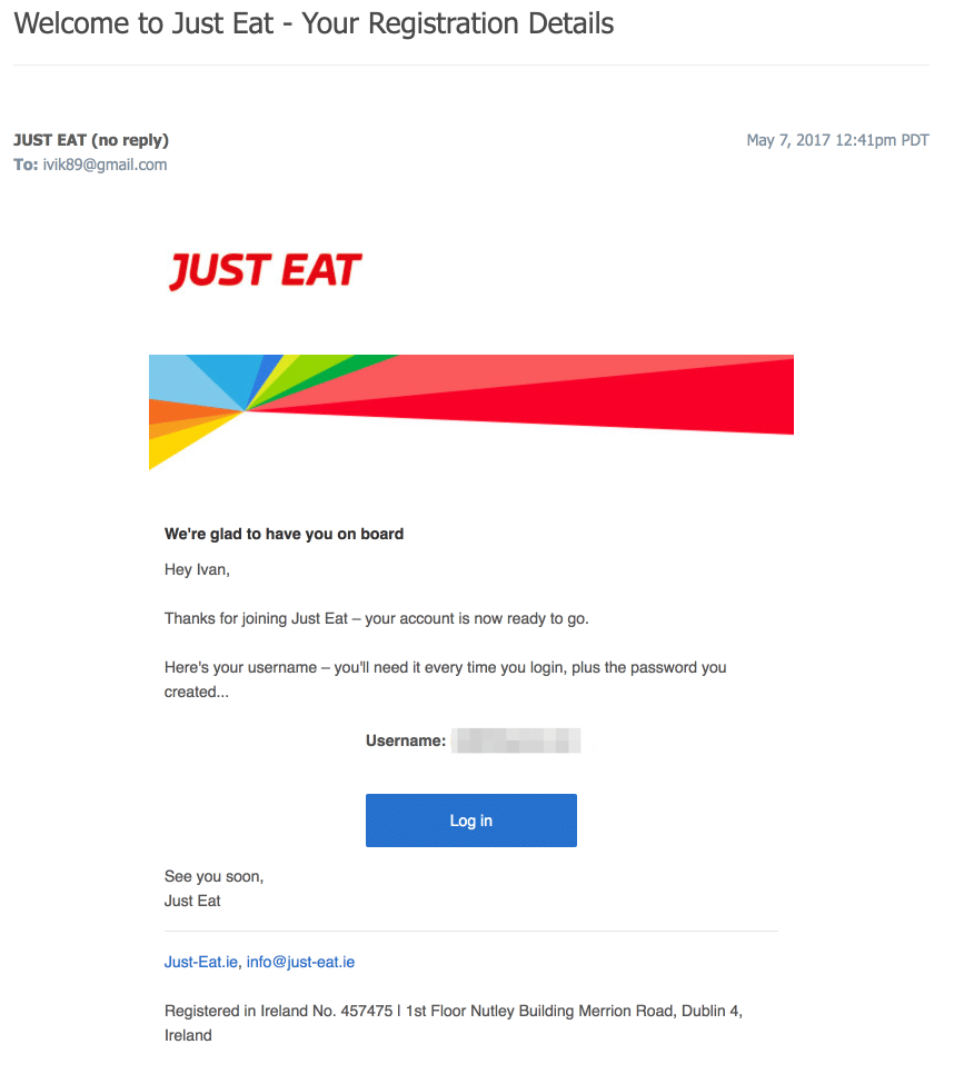 Just Eat – Lifecycle Marketing – Welcome Email