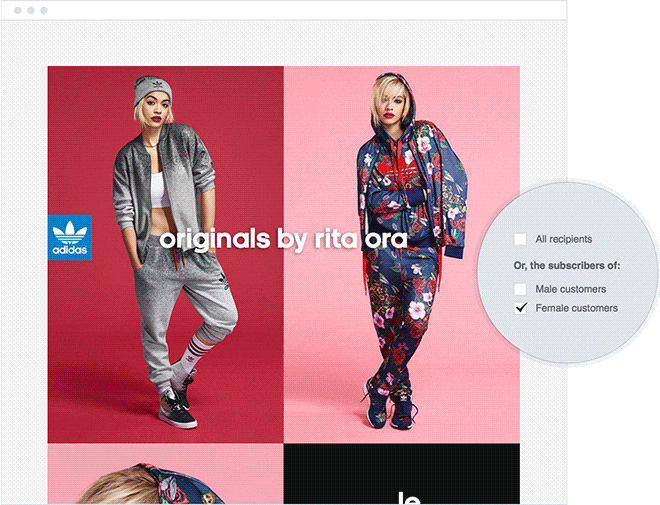 adidas email example showing the same message but with personalized content based on gender