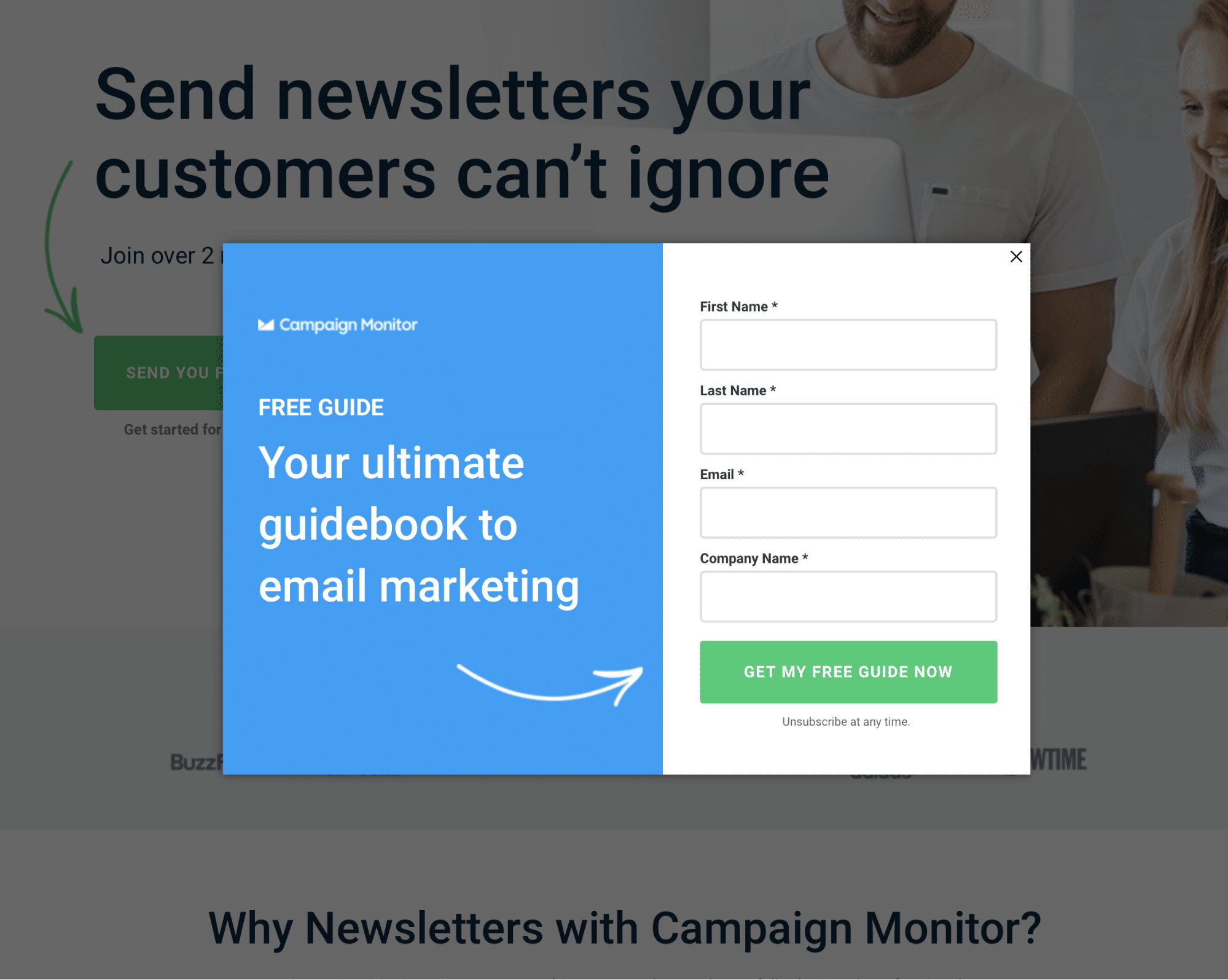 Campaign Monitor CRO Exit Intent Overlay