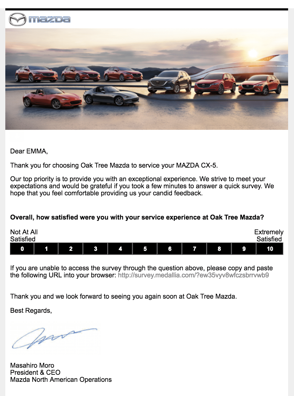 Email Marketing Personalization Survey example - Mazda