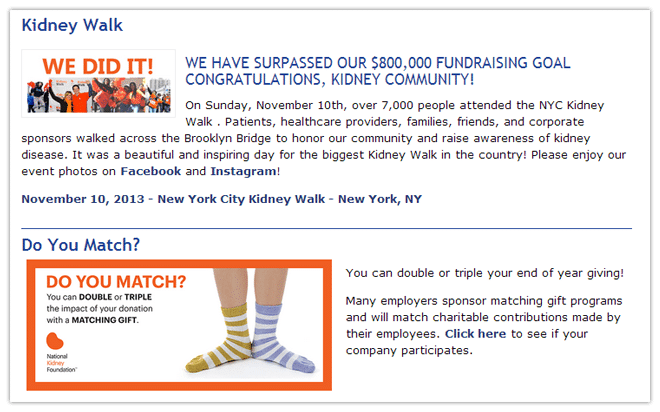 Kidney Walk Thank You email