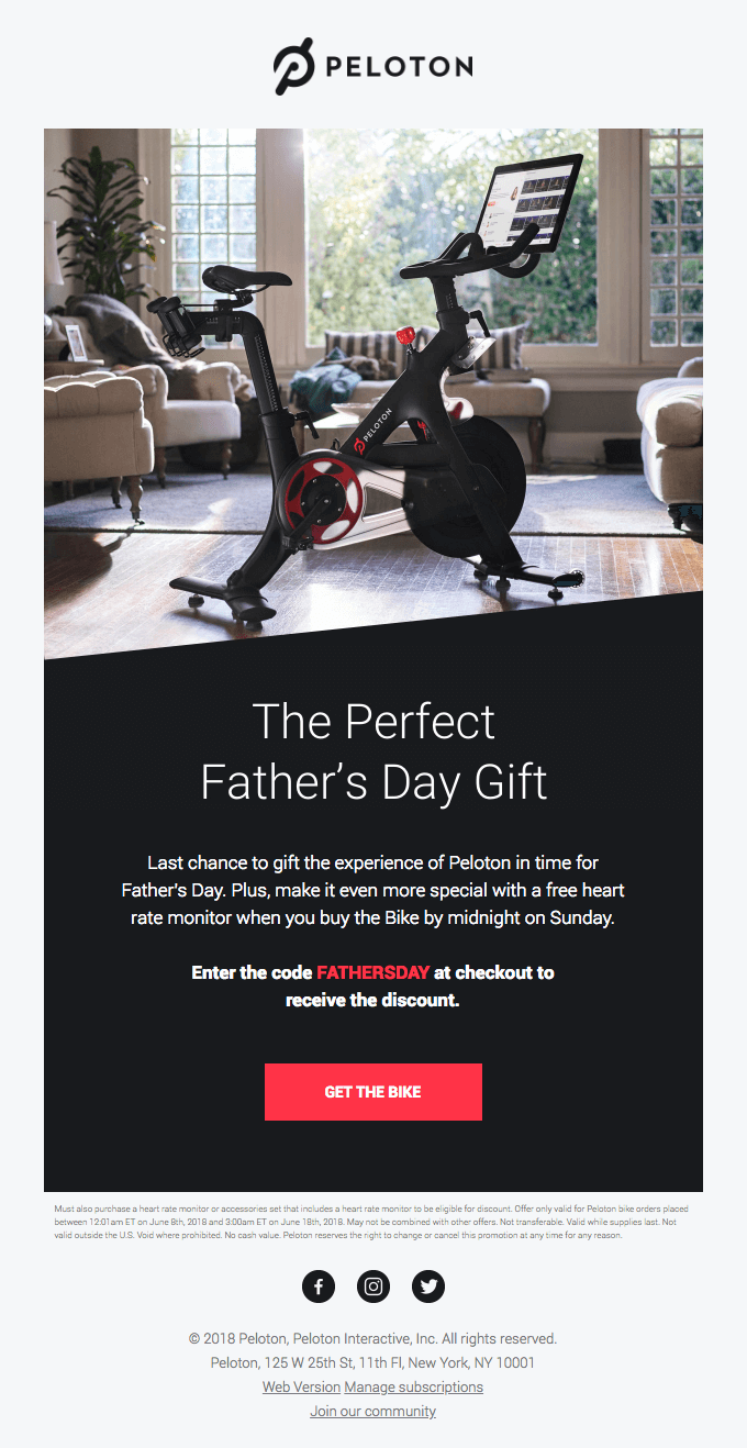 Peloton's email is personalized with no failures