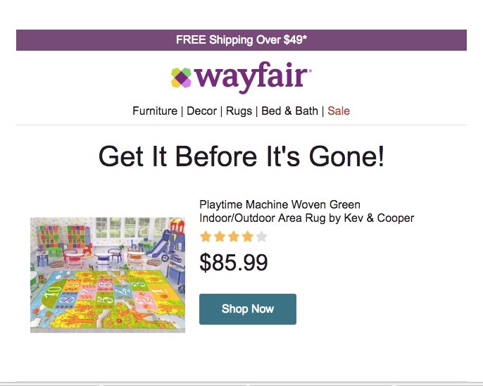 Wayfair – Abandoned Cart Email
