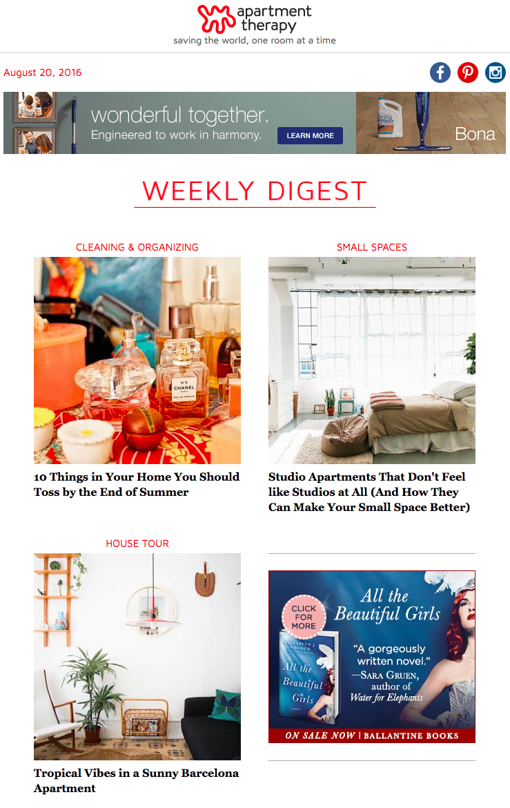 Apartment Therapy – Email Newsletter – Top Banner Ad