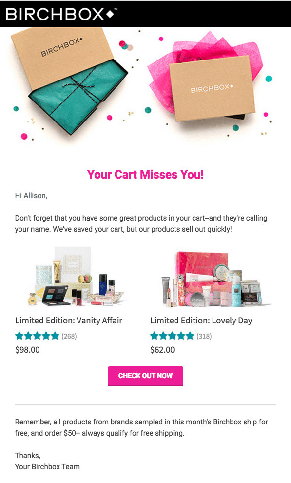 Birchbox Abandoned Cart Email Campaign