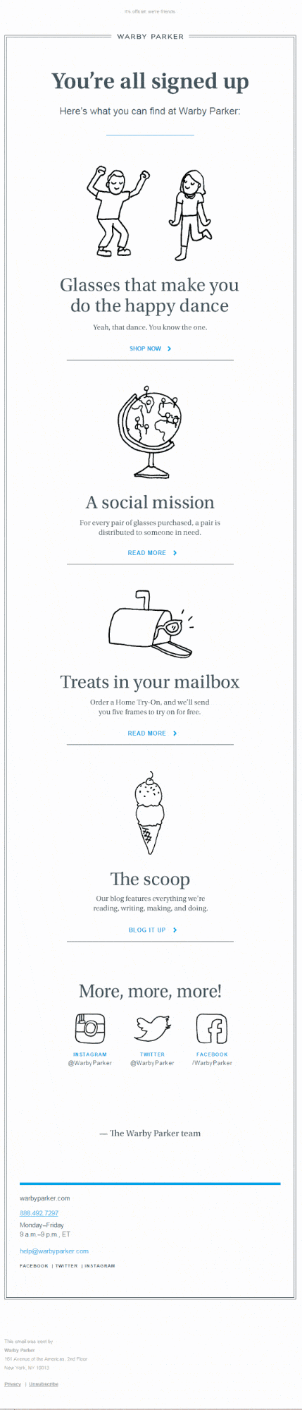 Warby Parker Welcome email