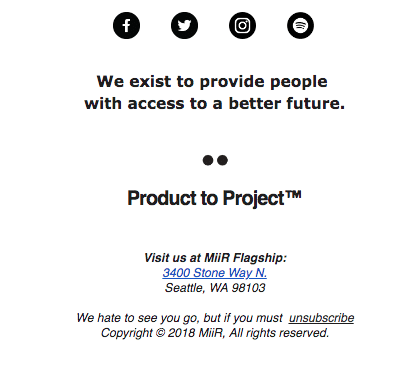 Miir – Email Footer – Company Values ​​Footer