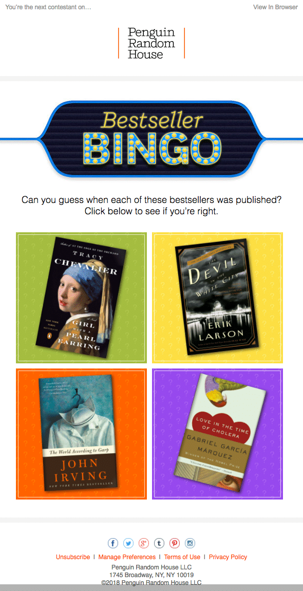Penguin Random House – Email Marketing Games - Bingo