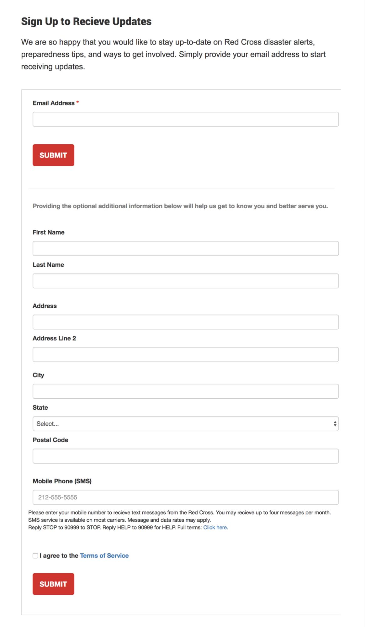 Redcross form to choose personalization for segmentation