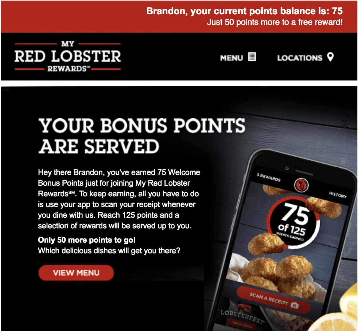 Red Lobster – Personalized Email Copy with Name