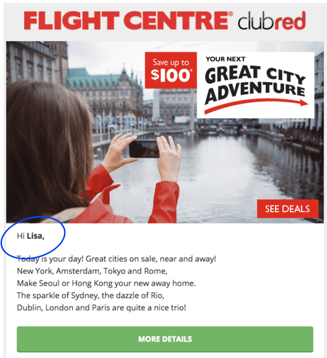 Flight Centre – Marketing Personalization - Email Subscribers Name