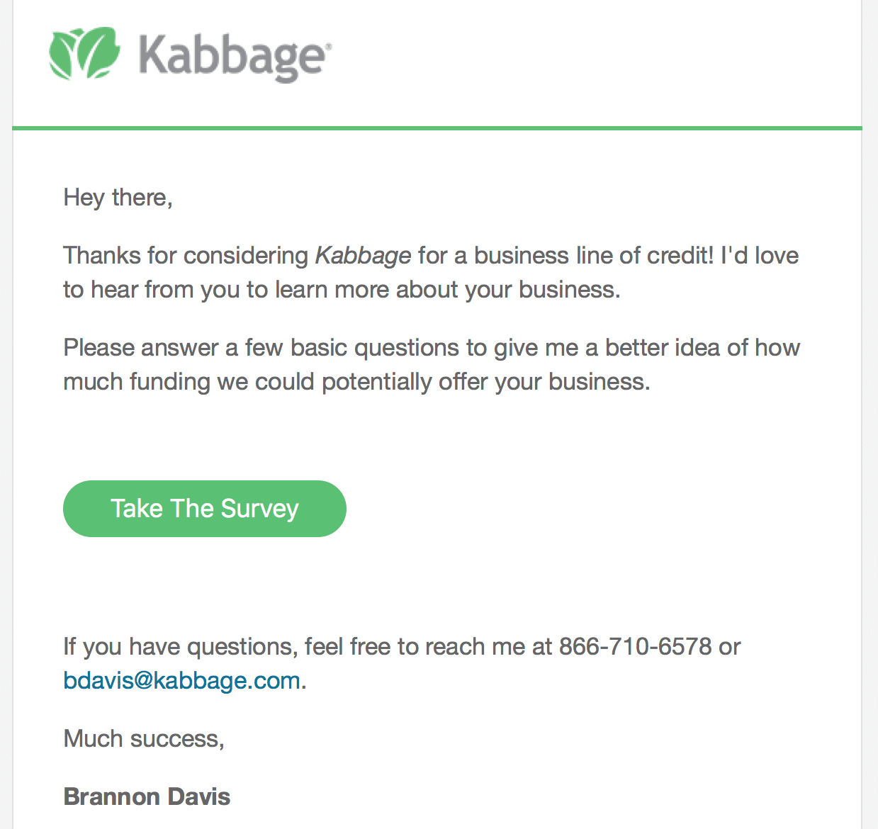 Kabbage – Reengagement Email Marketing with Survey CTA