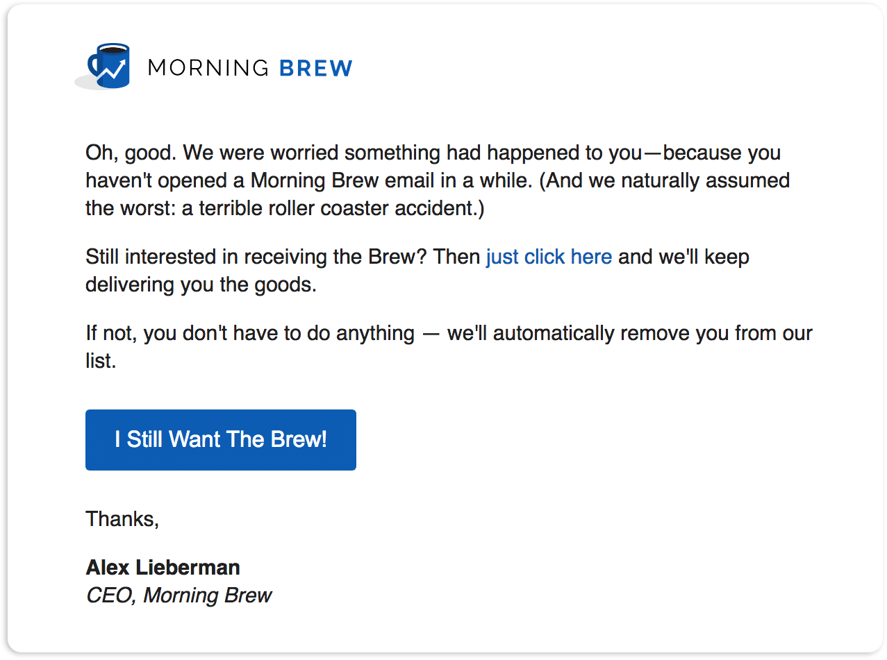 Morning Brew Re-Engagement Email Example