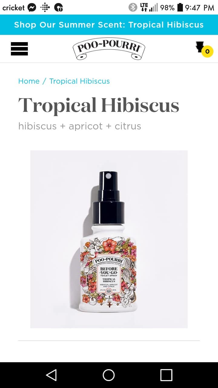 This is an ad for Poo-Pourri’s new summer product. When the customer clicks on this image, it redirects them to the Poo-Pourri store and shows this:
