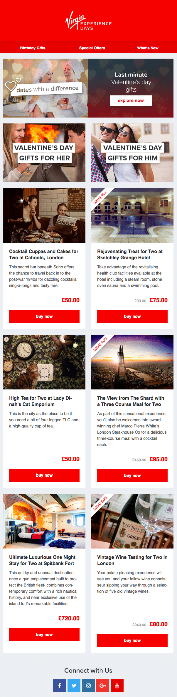 Virgin Experience – Holiday Email Marketing - Vday