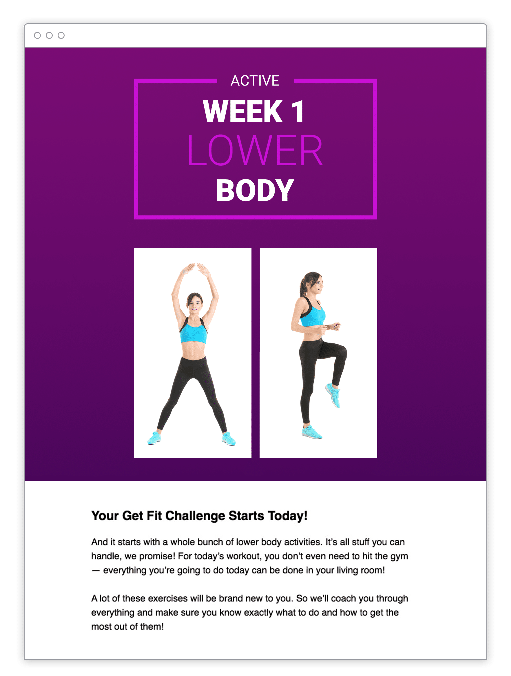 Example of workout challenge email.