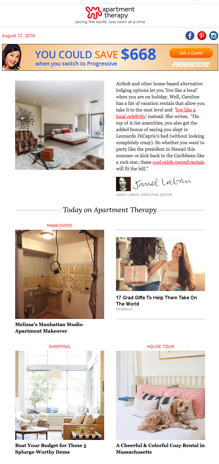 Apartment Therapy – Email Newsletter with Ads