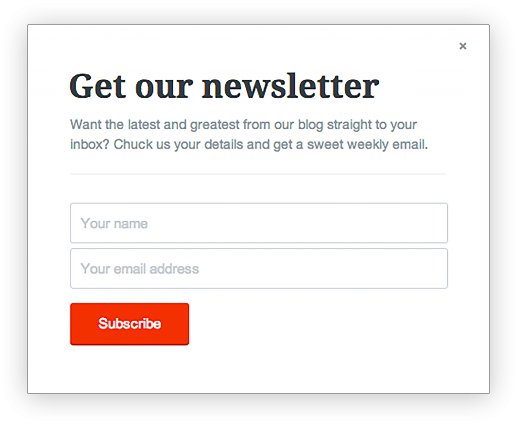 Pop-up form – Email Newsletter Sign Up