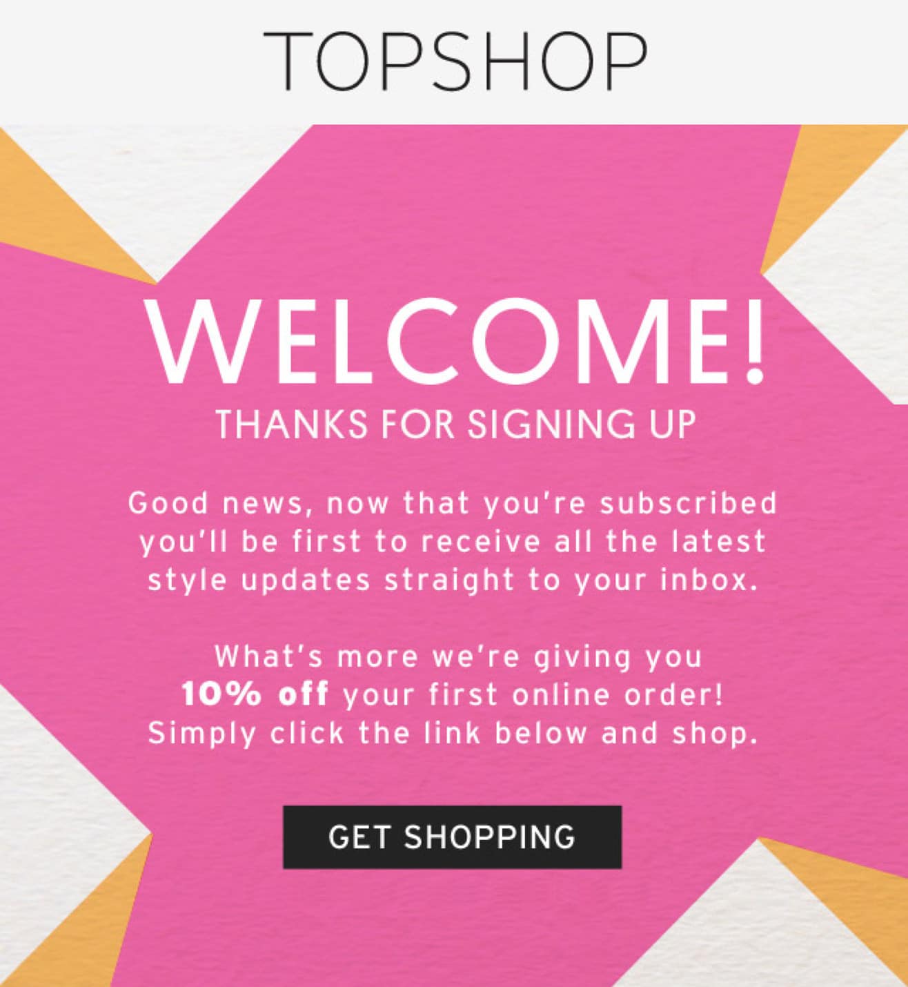 Topshop – Welcome Transactional Email