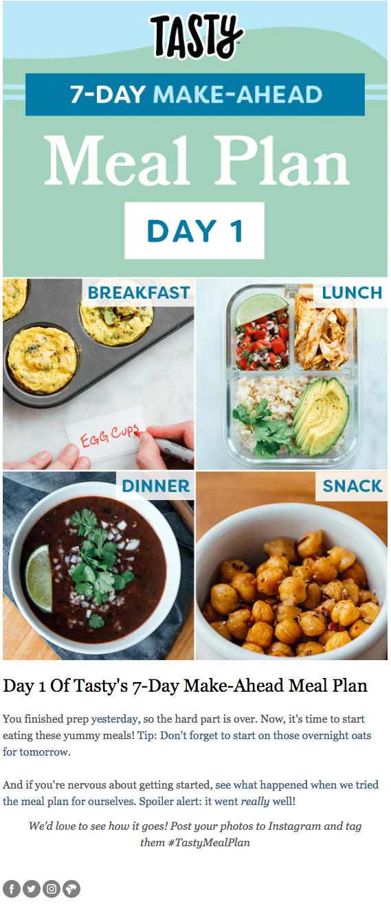 Buzzfeed – Personalized Email Newsletter – Meal Plan