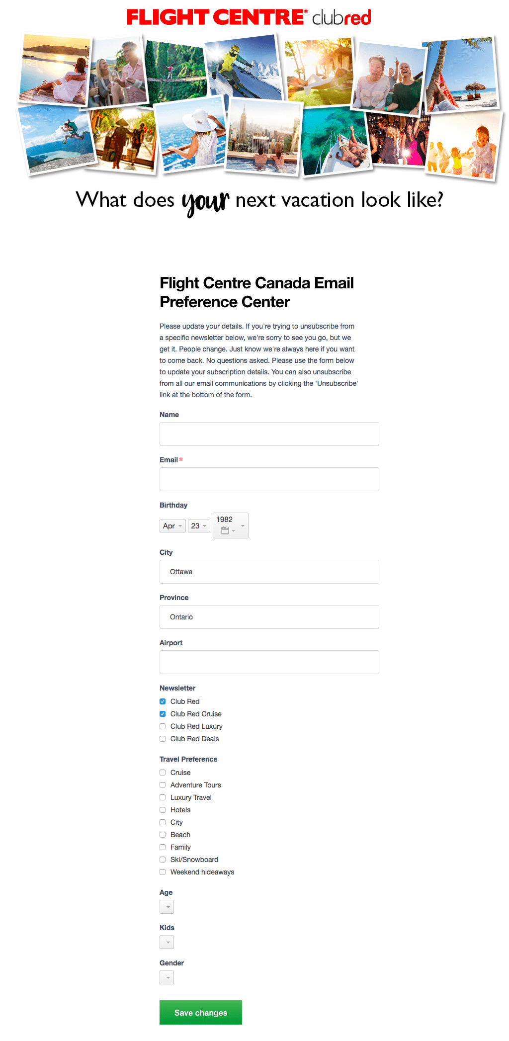 Flight Centre – Email Preference Center