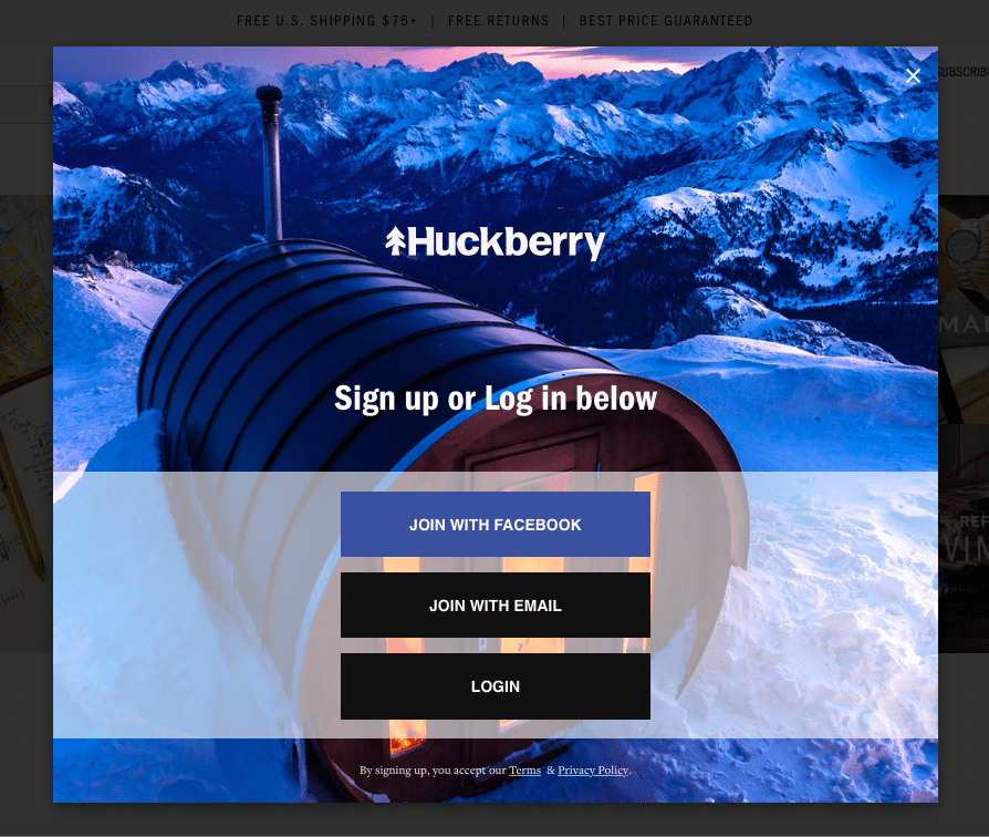 Huckberry - Encourage Users to Subscribe to Email List