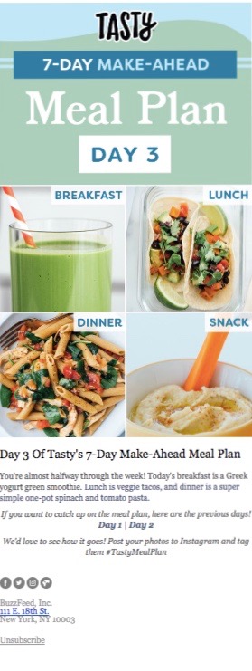 Tasty – Daily Email Marketing Automation – Meal Choices