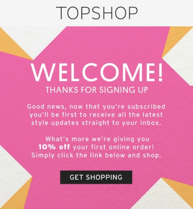 Topshop welcome email
