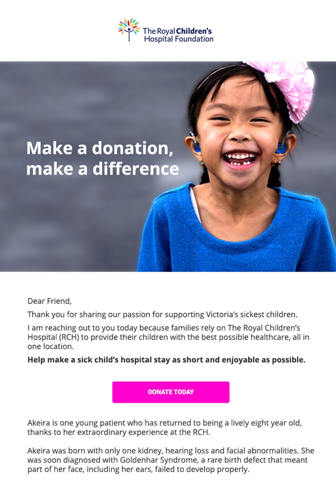 Royal Childrens Hospital Foundation writes an email with effective copy.