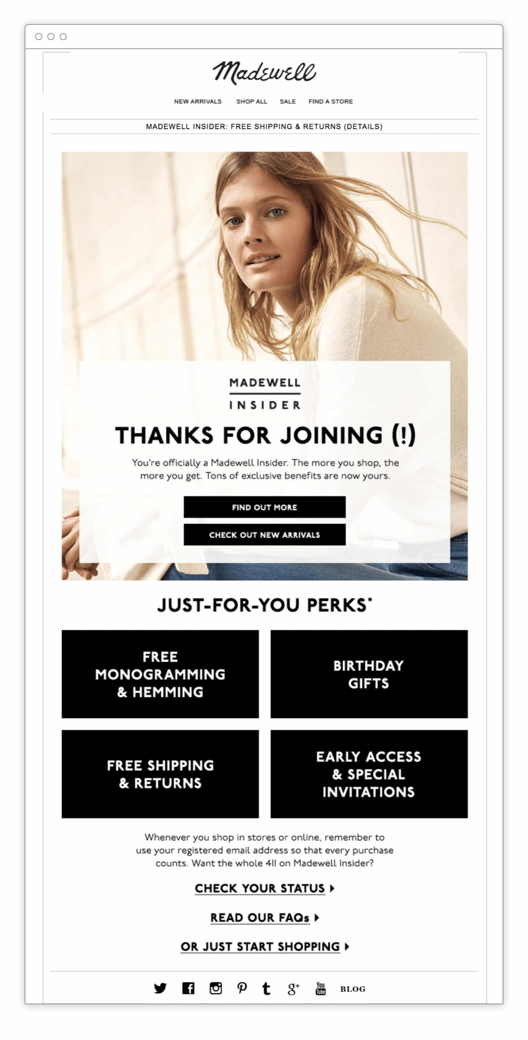 welcome email - madewell