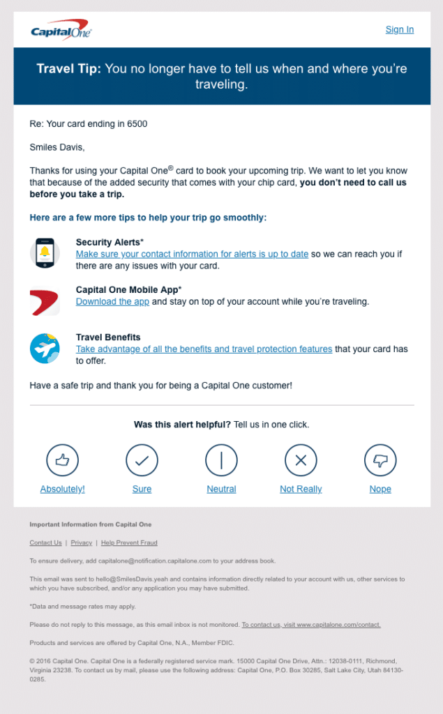 email copywriting example - CapitalOne