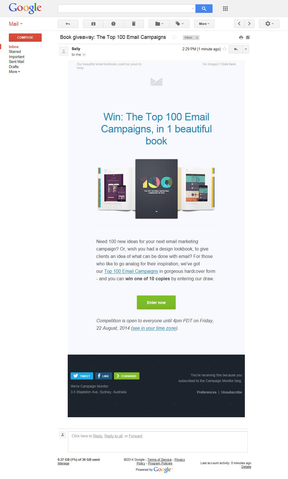 screenshot of the top 100 email campaigns