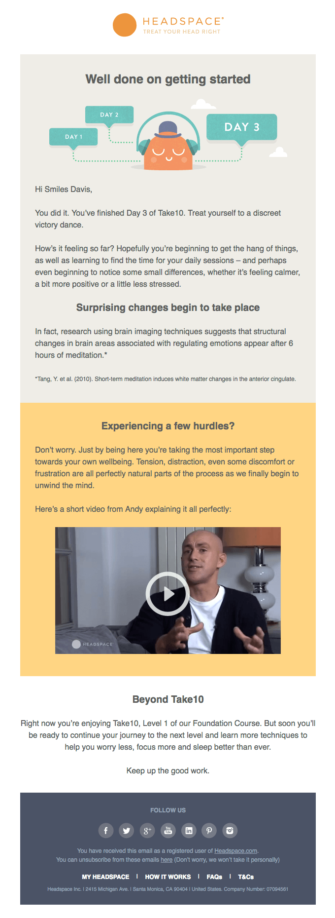 Behavioral email from Headspace containing educational content.