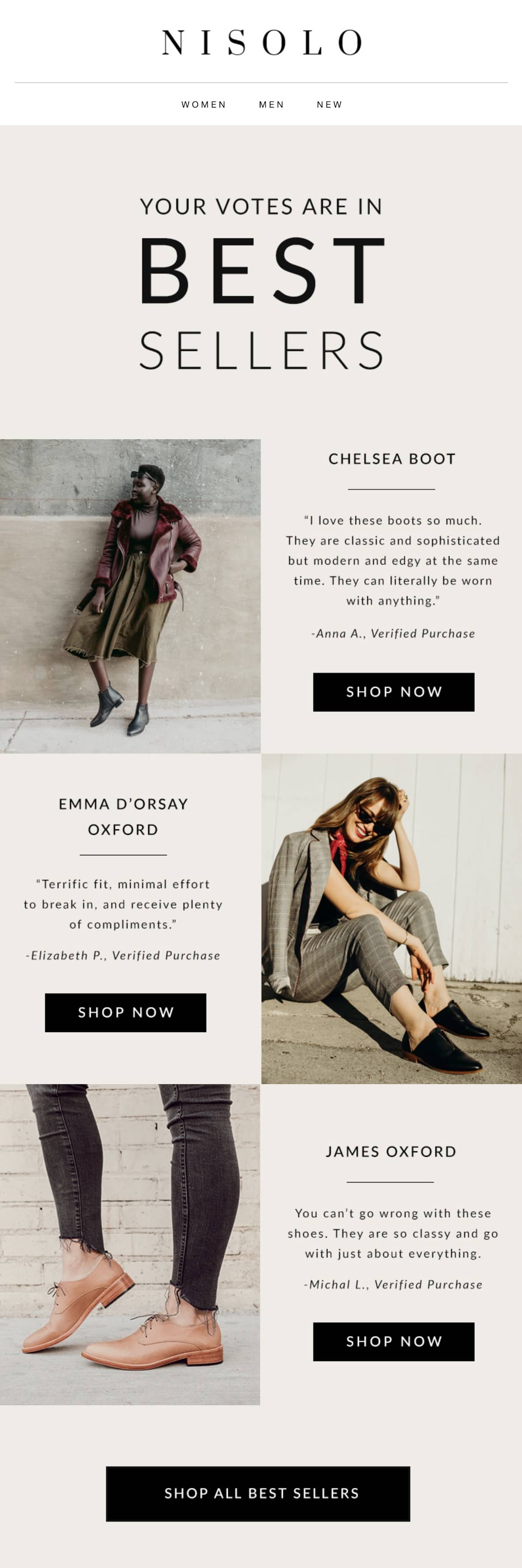 This email from Nisolo sends subscribers straight to their favorite pair of shoes.