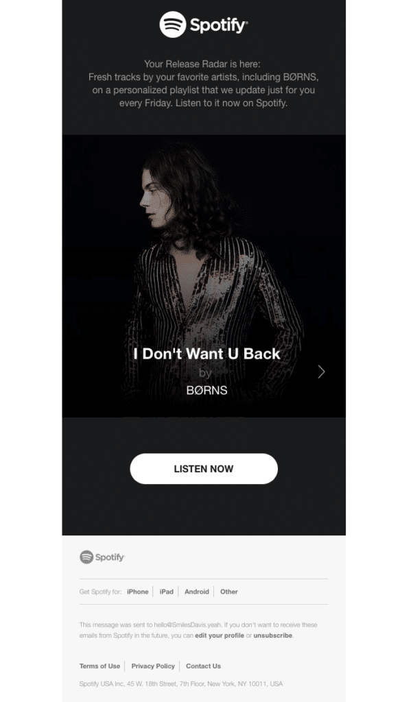 Spotify email that isn't a bulk email