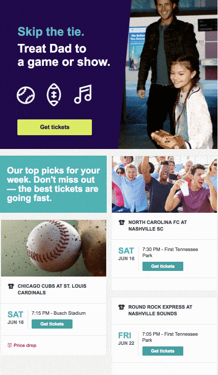 Father's Day event promotion from Stub Hub