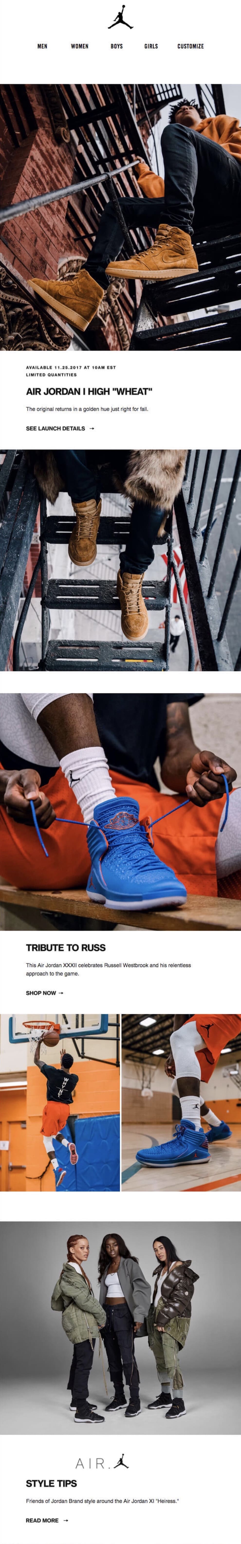 influencer marketing at work in an email marketing campaign for Air Jordans, named after the basketball player himself